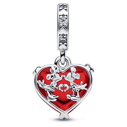 Disney Mickey &amp; Minnie Mouse Kiss Red Murano Glass Dangle Charm - 792522C01