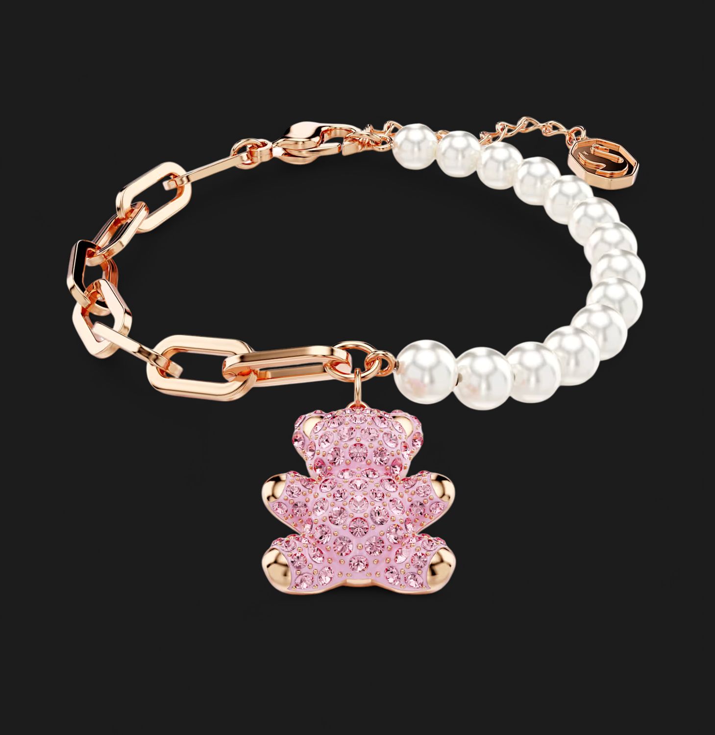Teddy Bracelet, Crystal Pearl, Bear, Pink, Rose-Gold, Size M- 5669169