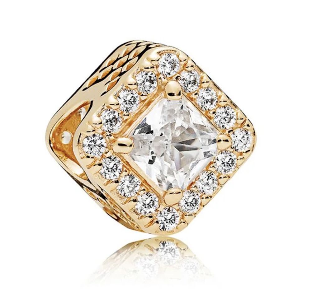 Square Sparkle Halo 14k Solid Gold Charm-756207CZ