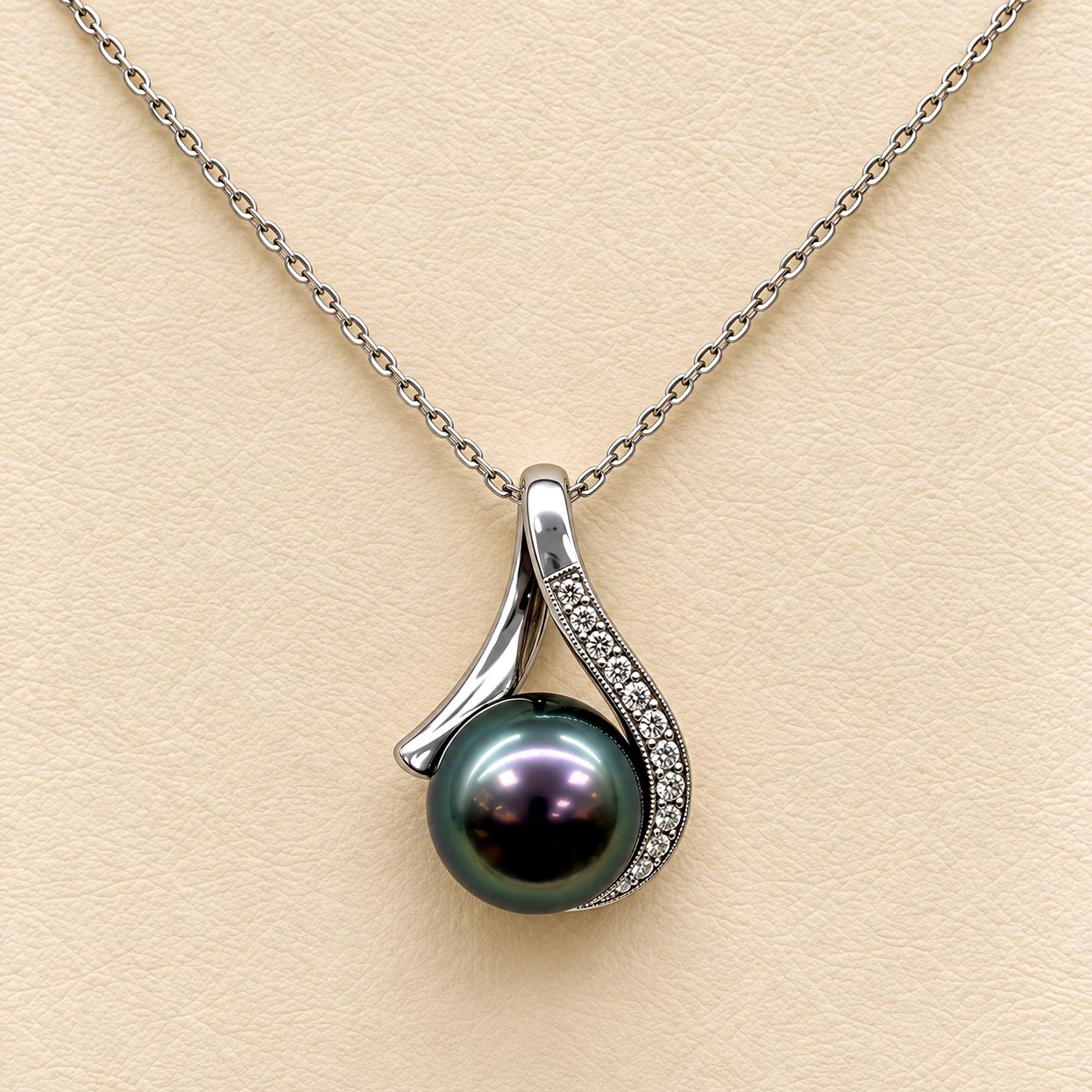 "V" Drop Tahitian Pearl Diamond Necklace