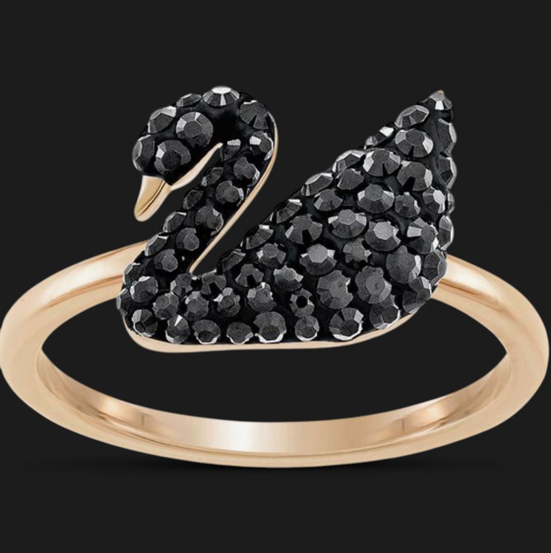 Iconic Swan Ring, Black, Rose-gold -5366578