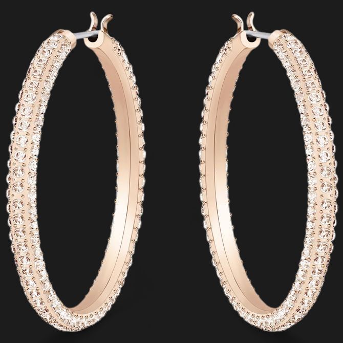 Dextera Hoop Earrings Pavé, Large, White, Rose gold-5383938