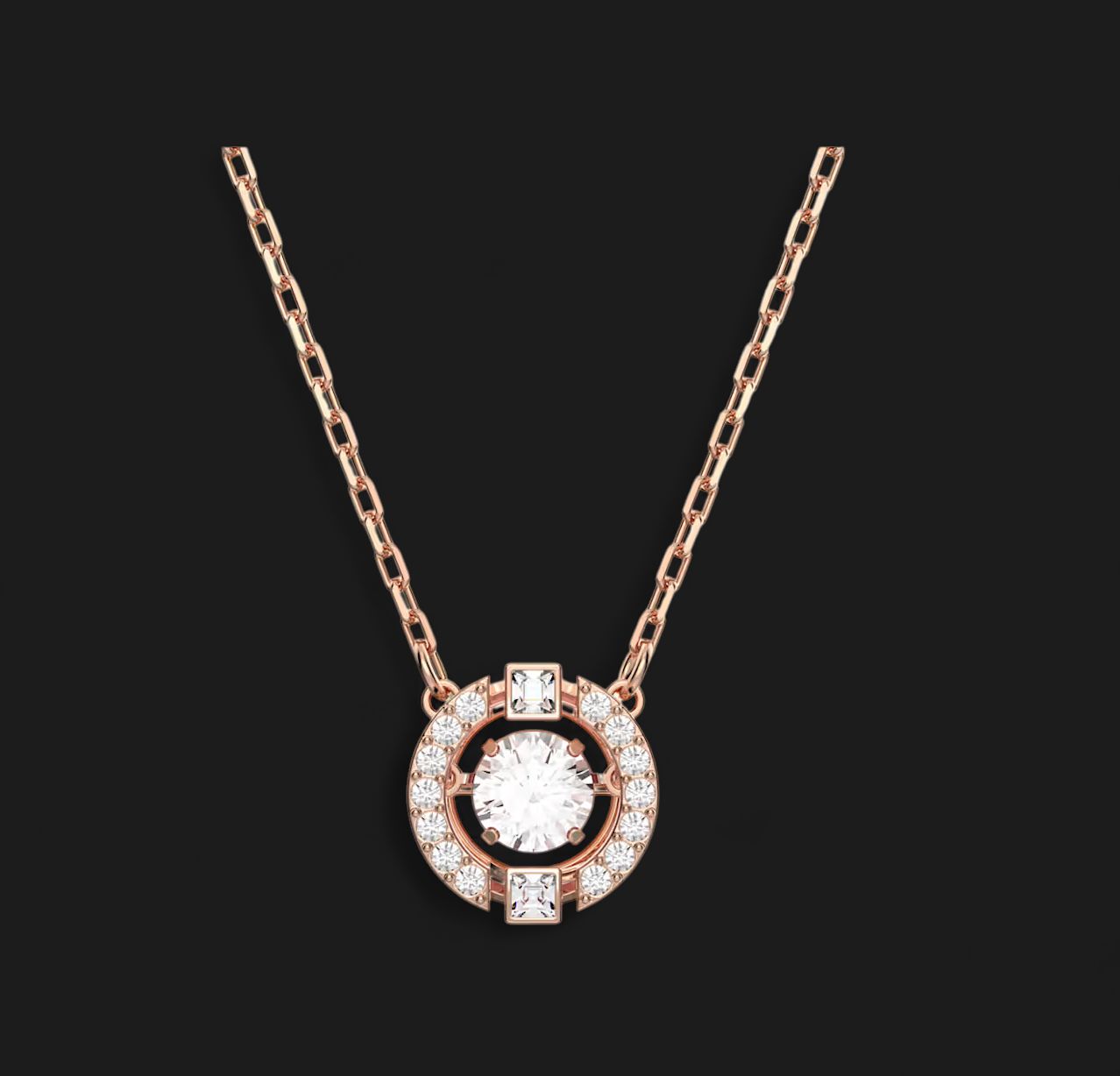Una necklace Round Cut, White, Rose Gold-5272364