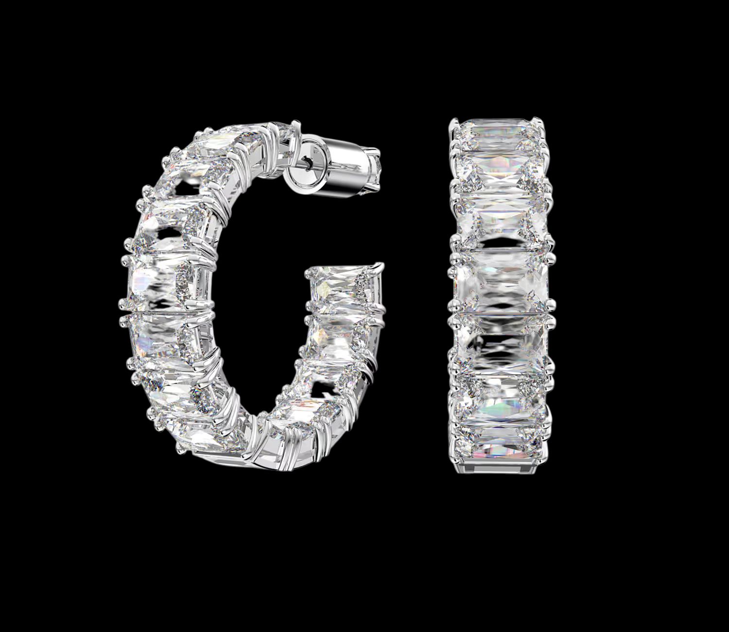 Millenia Hoop Earrings, Octagon Cut, White-5612673