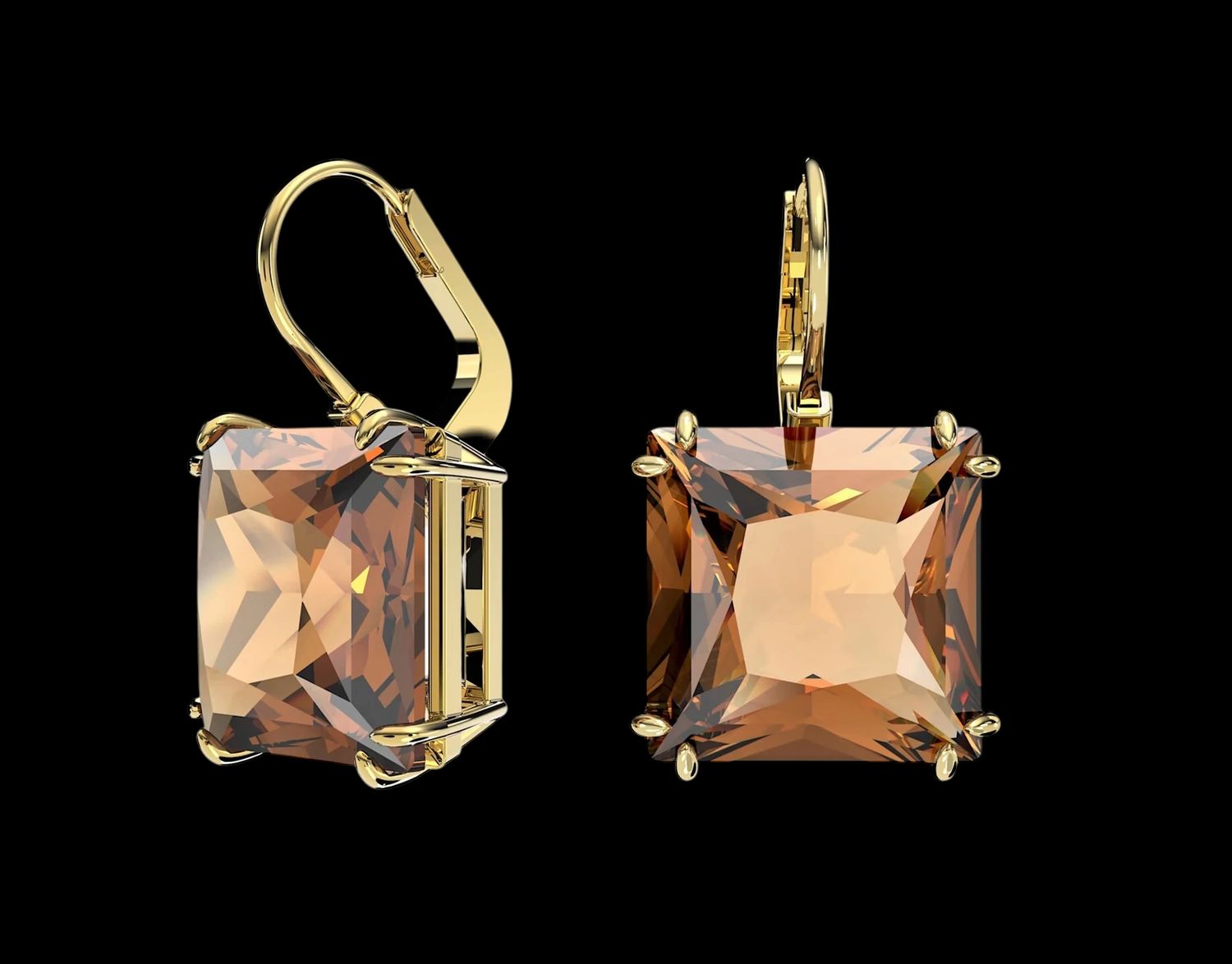 Millenia Drop Earrings, Square Cut, Brown, Gold-Tone - 5619494