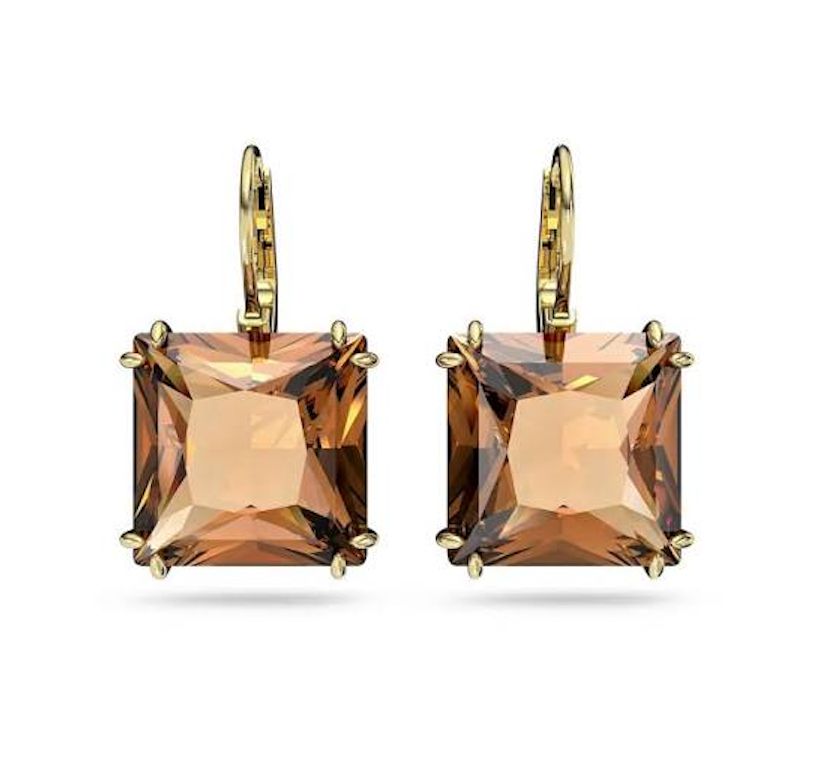 Millenia Drop Earrings, Square Cut, Brown, Gold-Tone-5619494