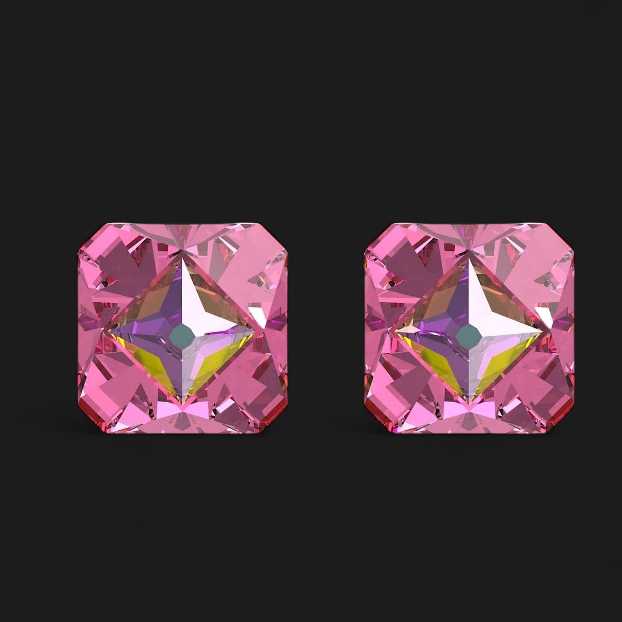 Pink Ortyx Stud Earrings Pyramid Cut, Pink, Gold-Tone Plated