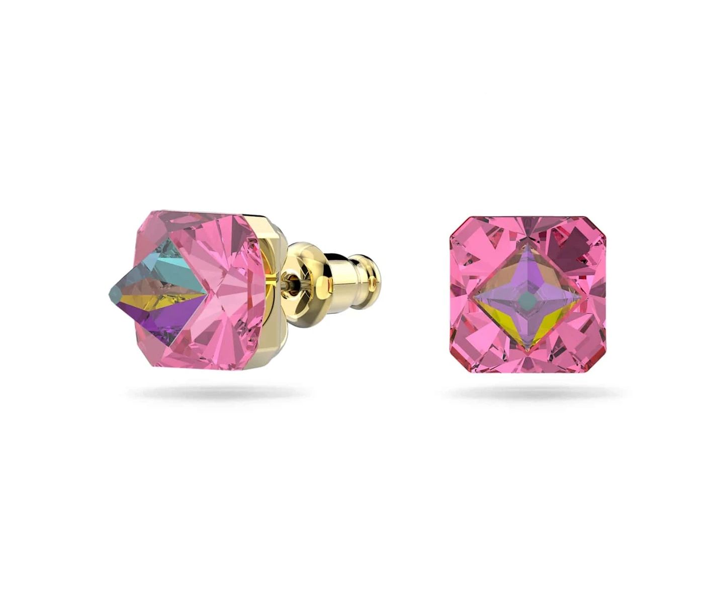 Pink Ortyx Stud Earrings Pyramid Cut, Pink, Gold-Tone Plated