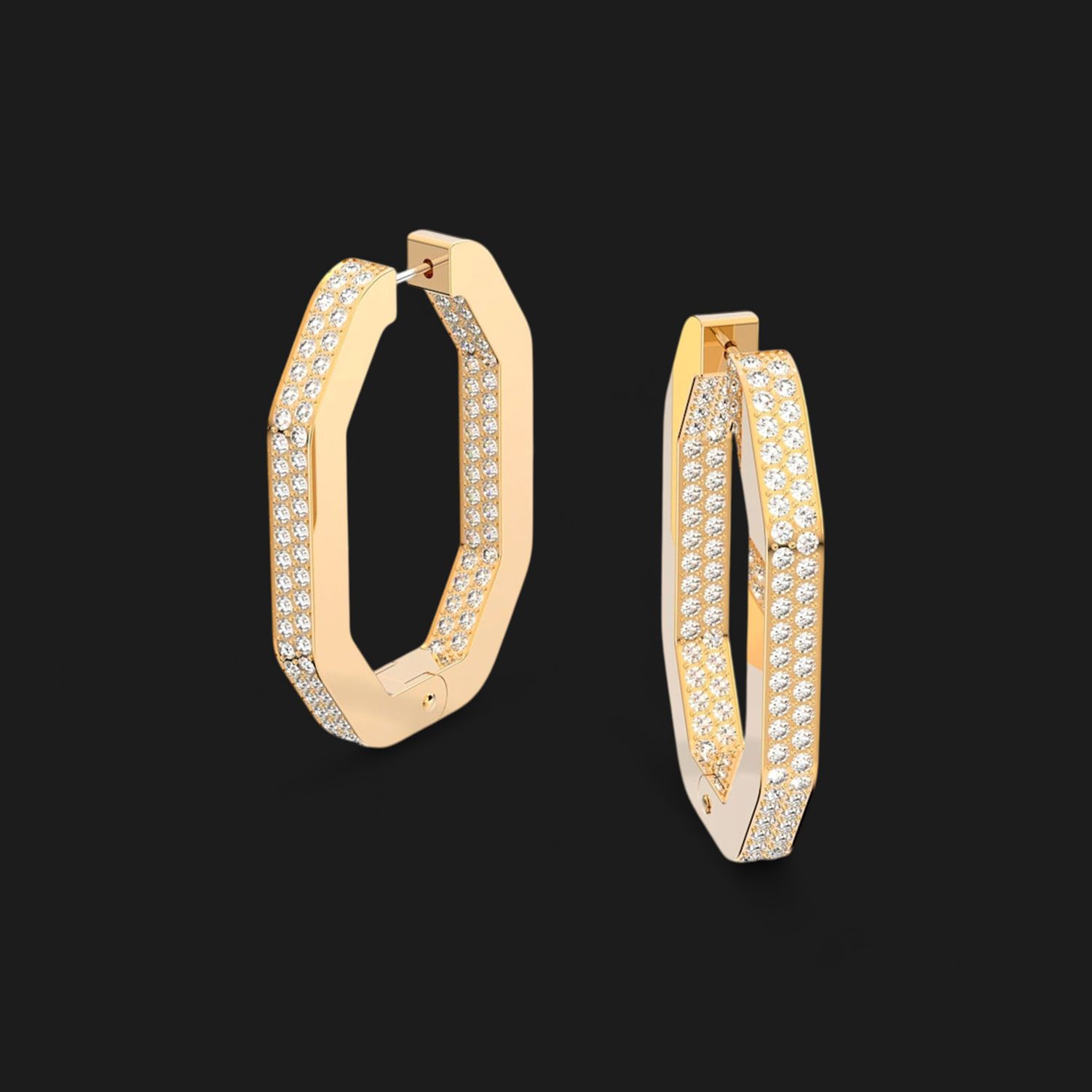 Dextera Hoop Earrings Octagon Shape, Round cut, Medium, White, Gold 5618304