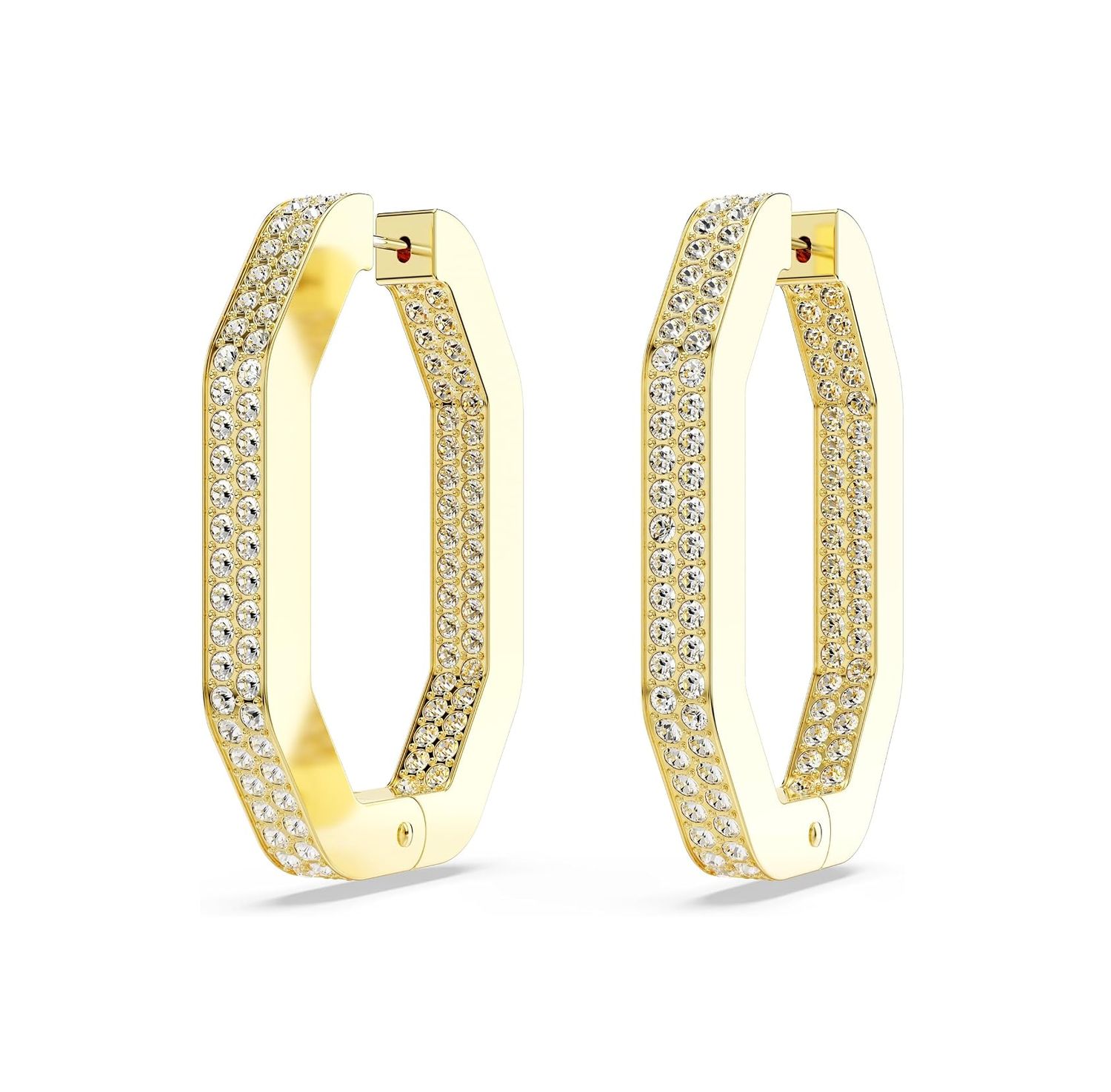 Dextera Hoop Earrings Octagon Shape, Round cut, Medium, White, Gold-5618304