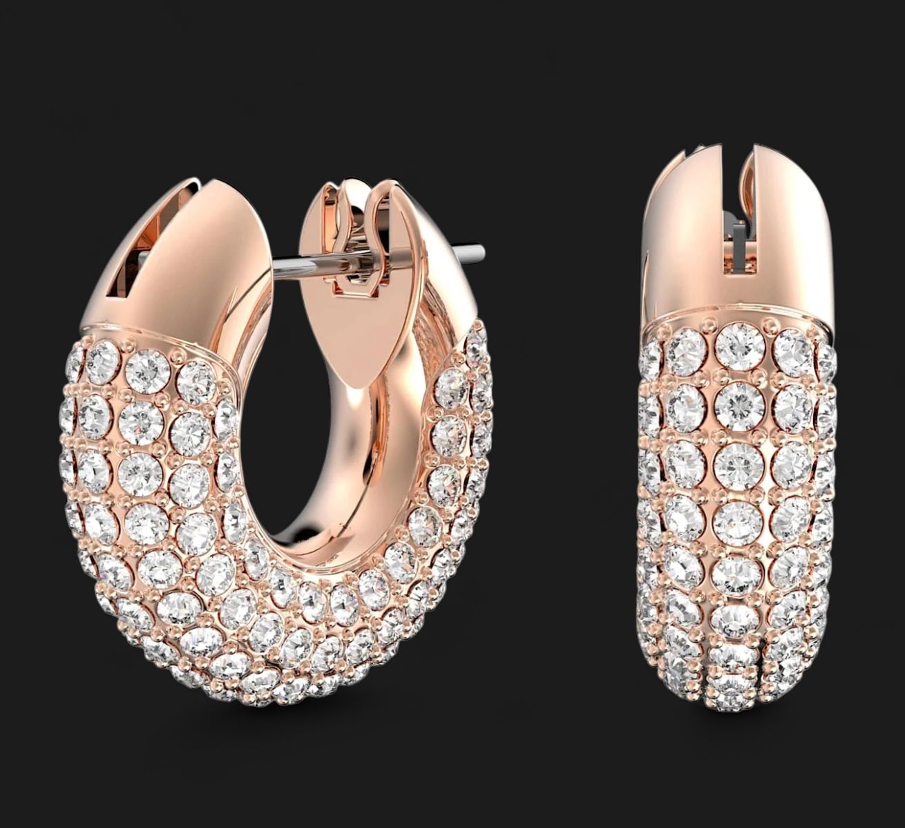 Dextera Hoop Earrings, Pavé, Small, White, Rose Gold-Tone