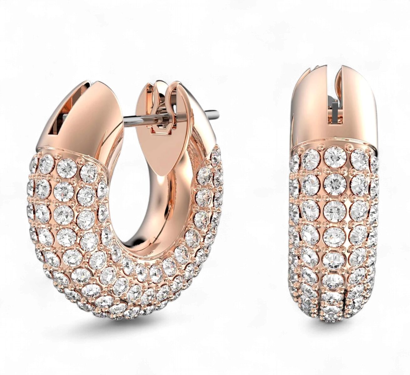 Dextera Hoop Earrings, Pavé, Small, White, Rose Gold-Tone-5636531