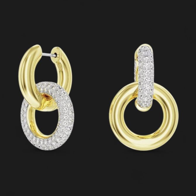 Dextera Asymmetric Interlocking Loop Hoop Earrings, White and Gold Tone Plated