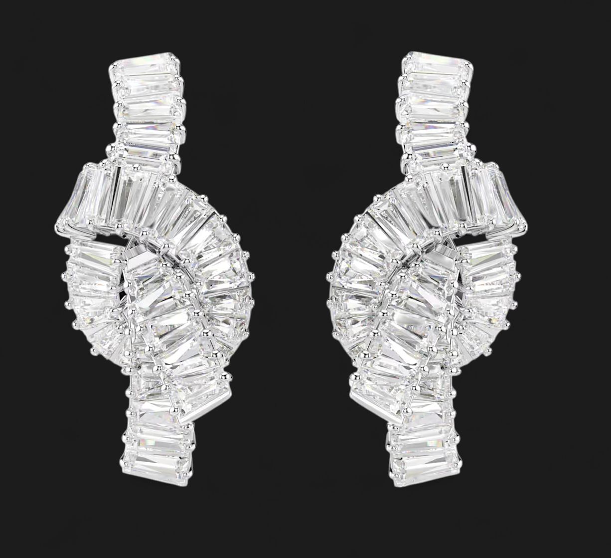 Matrix Earrings, Baguette Cut, Knot, White - 5727040