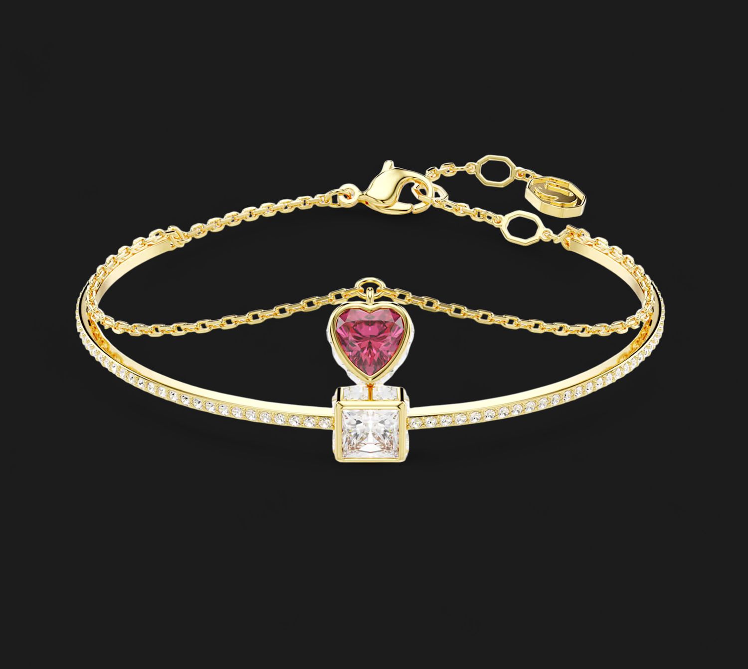 Chroma Bangle, Heart, Red, Gold Tone (2-in-1) (Size M) - 5683835