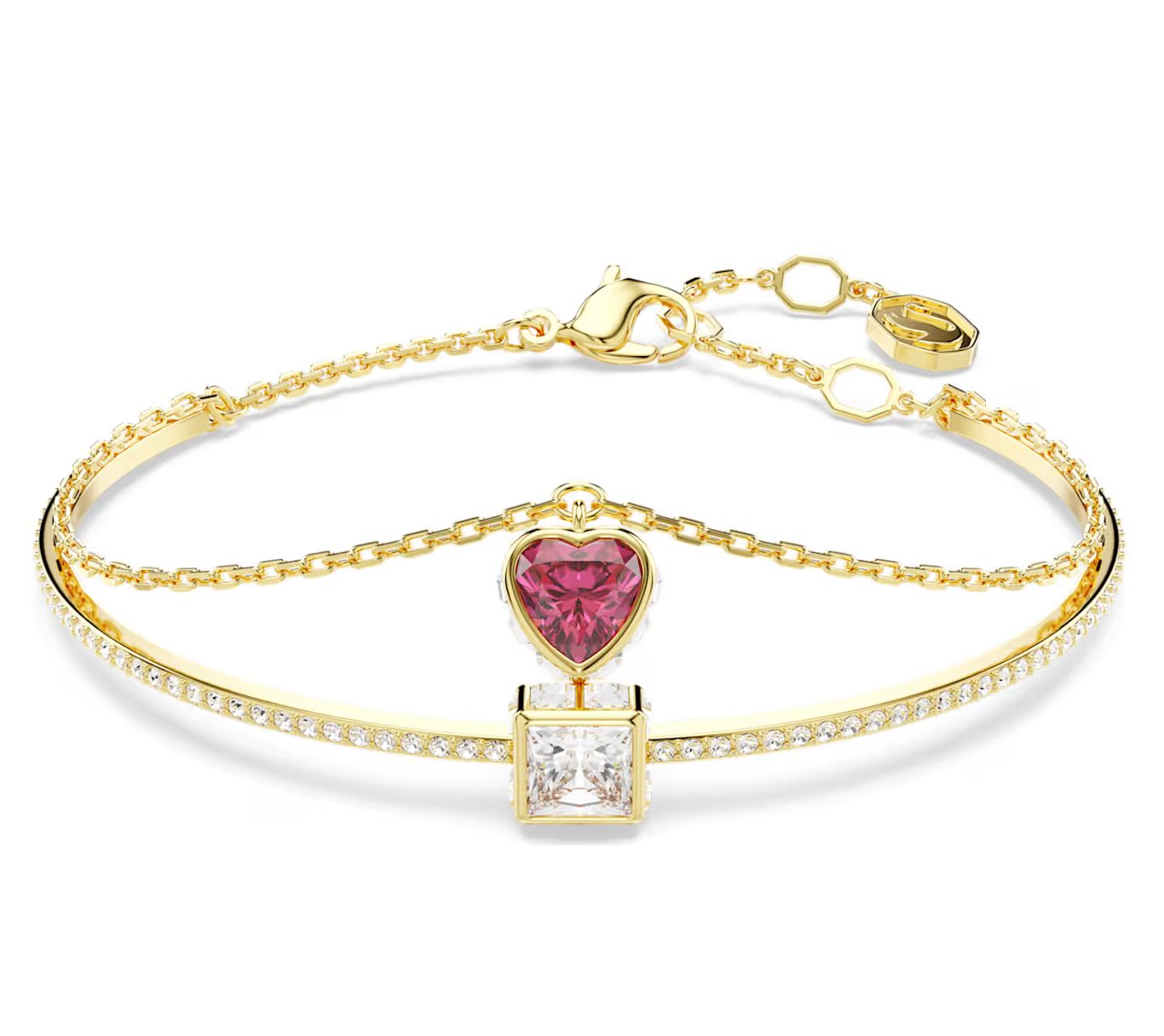 Chroma Bangle, Heart, Red, Gold Tone (2-in-1)-5683835