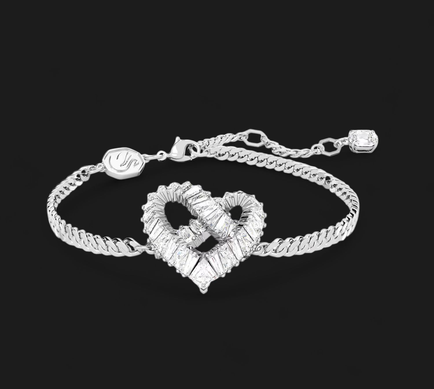 Matrix Bracelet, Heart, Baguettes, White - 5661474