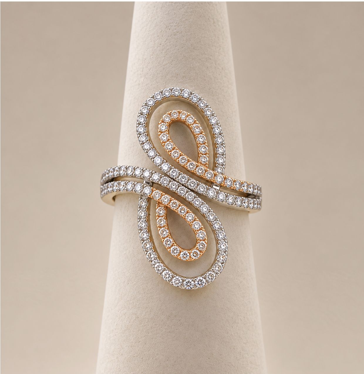 Two-Tone Swirl Diamond Cocktail Ring (3.8g)