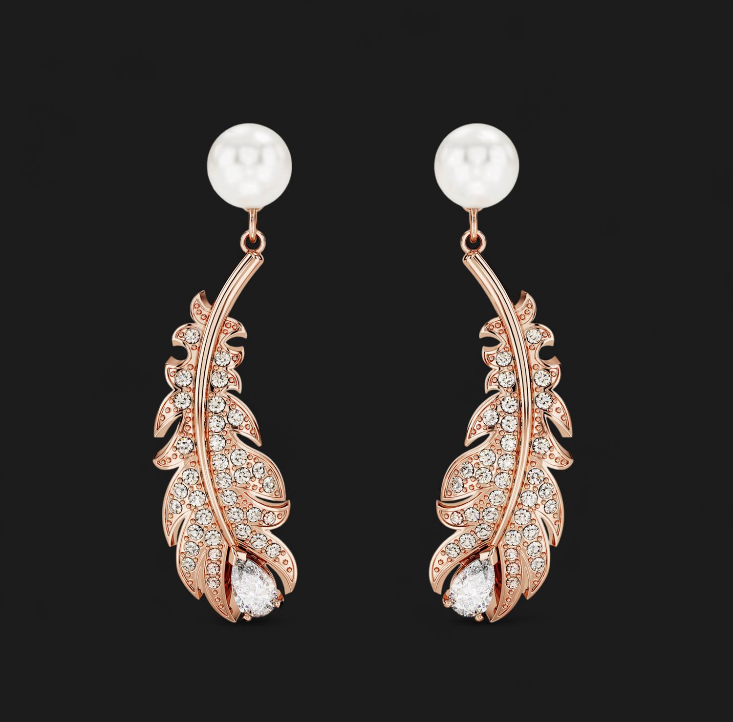 Nice Drop Earrings Mixed Cuts, Feather, Rose-Gold- 5663487