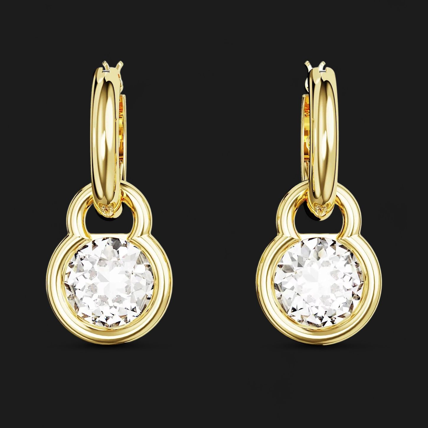 Dextera Drop Earrings, Round Cut, White, Gold-Tone - 5666023