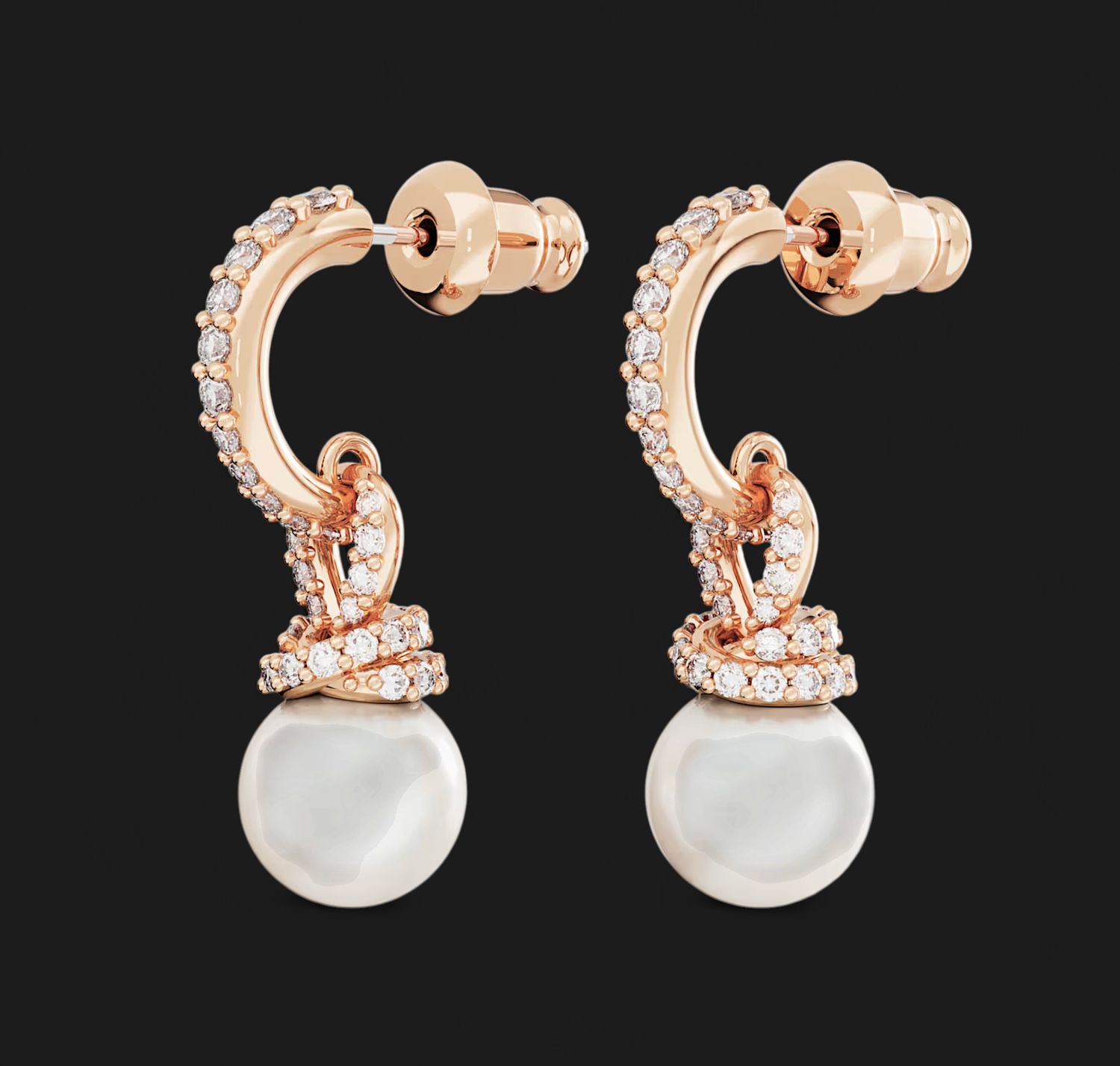 Originally Drop Earrings, Crystal pearl, White, Rose gold- 5669524