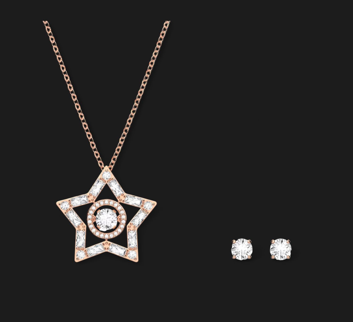 Stella Set (Earrings &amp; Necklace), Mixed Cuts, Star, White, Rose Gold- 5622730