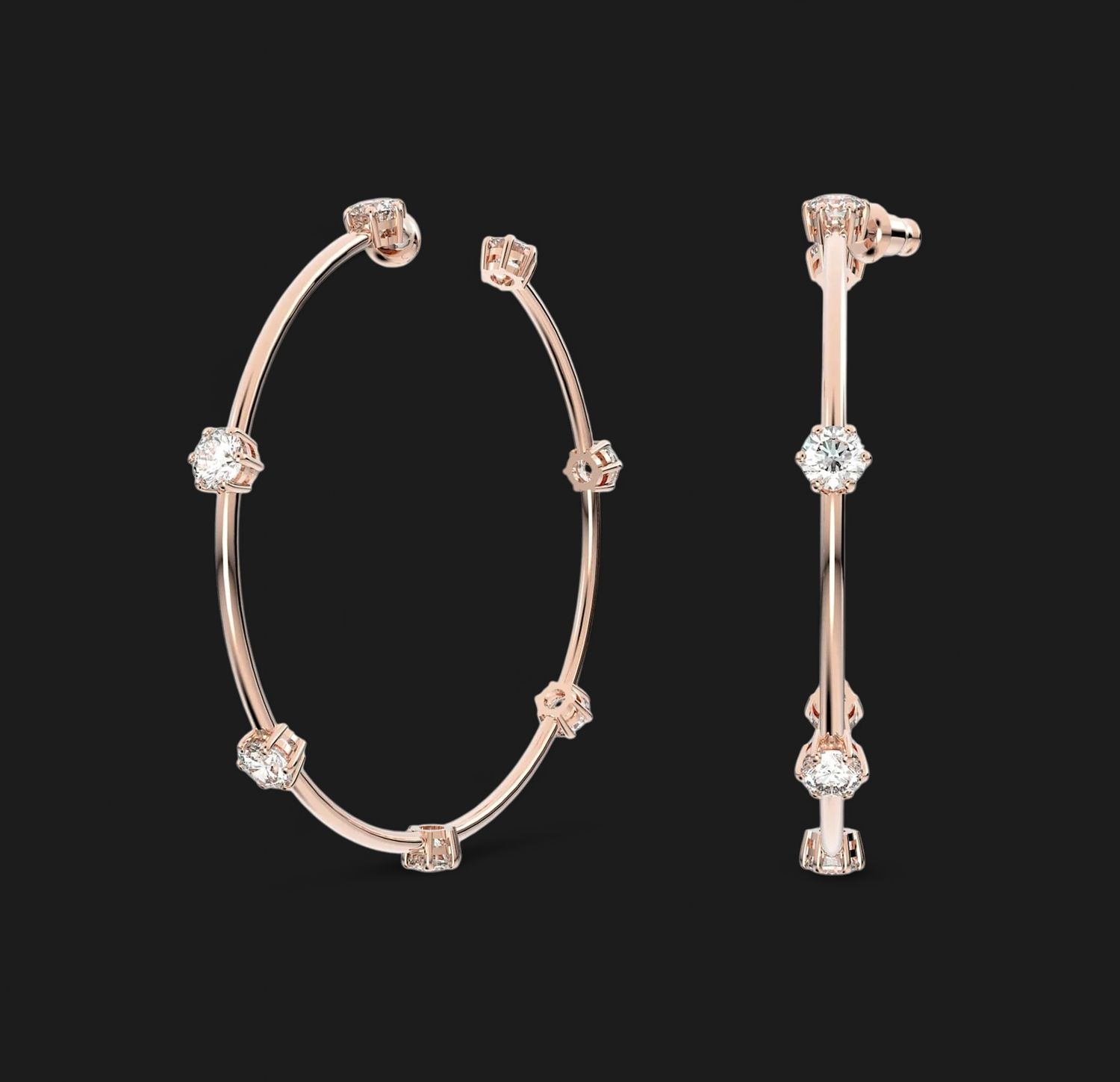 Constella Hoop Earrings, Round Cut, White, Rose Gold-Tone- 5609706