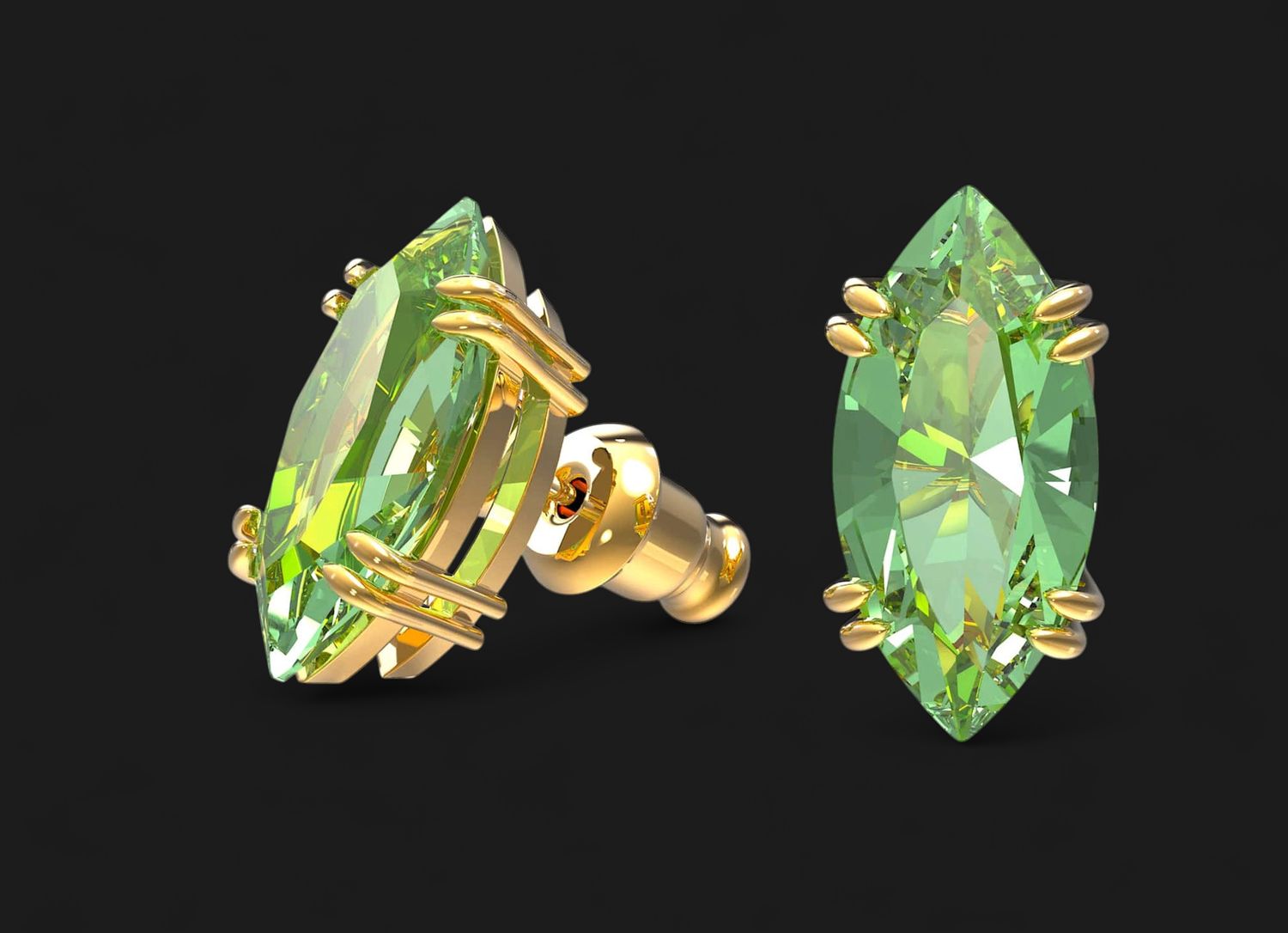 Gema Stud Earrings, Green, Gold-Tone - 5614453
