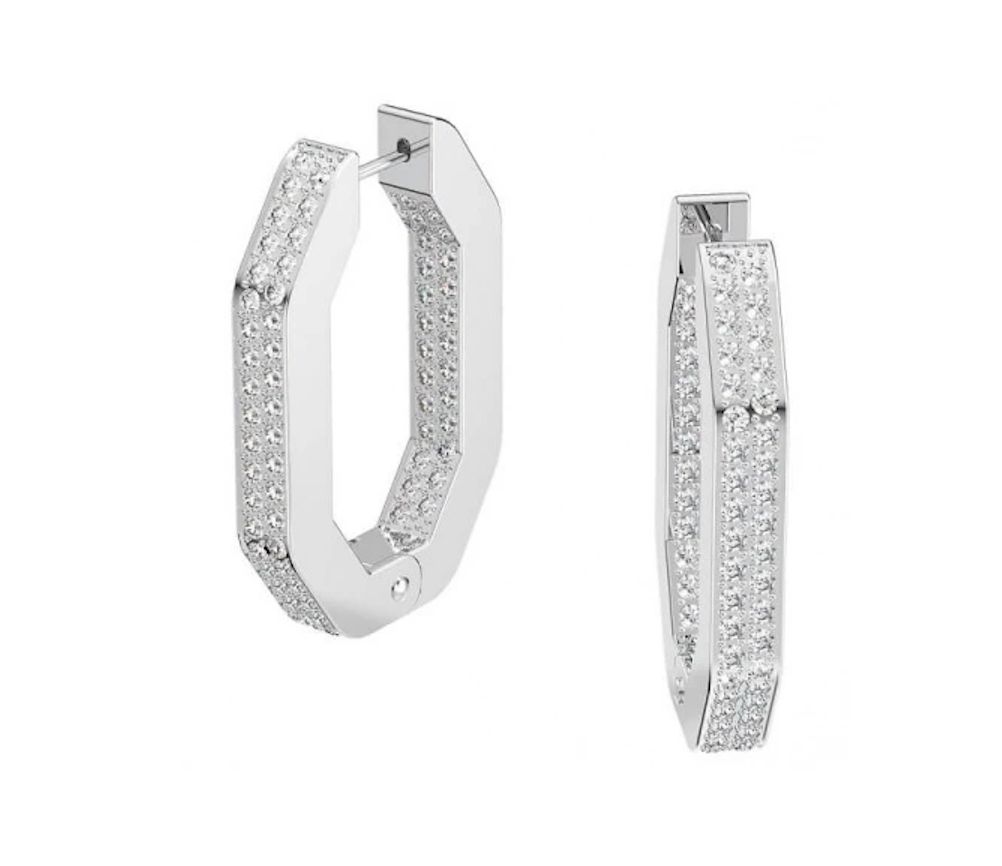 Dextera Hoop Earrings, Medium, White-5618308