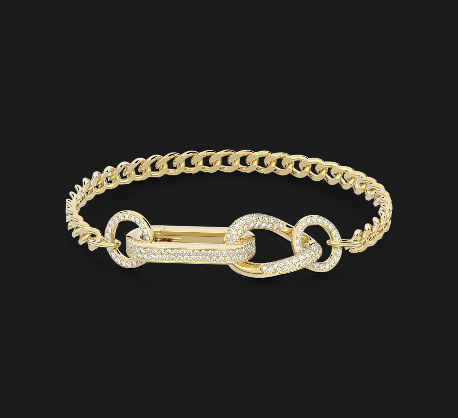 Dextera Bracelet Pavé, Mixed links, White, Gold-tone- 5636740