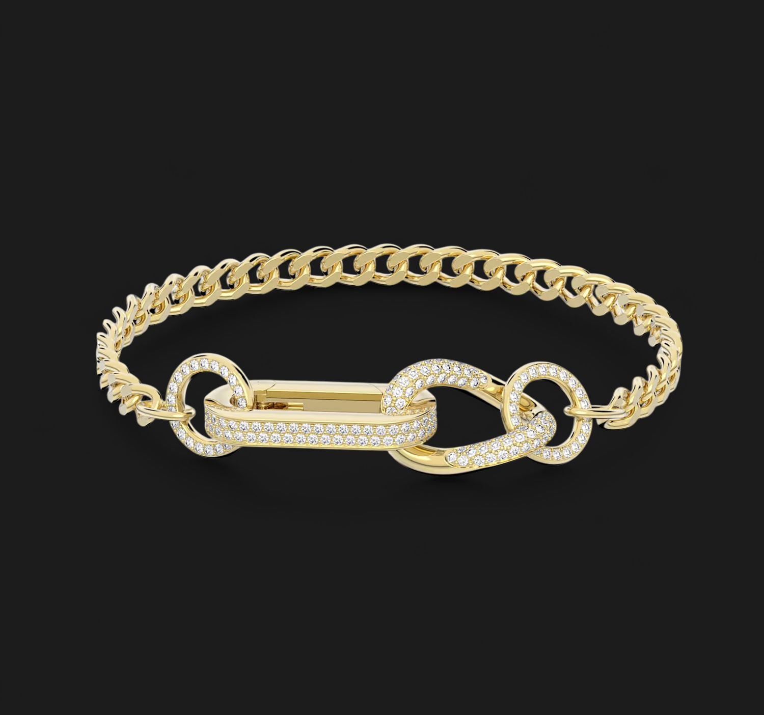 Dextera Bracelet,Pavé, Mixed links, White, Gold-tone- 5636741