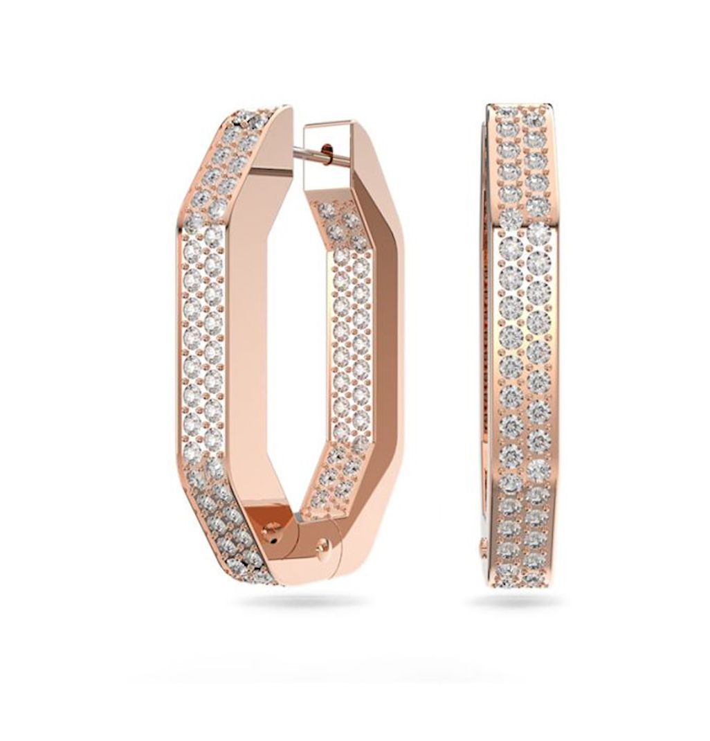 Dextera Hoop Earrings, Pavé, Medium, White, Rose Gold-Tone-5634991
