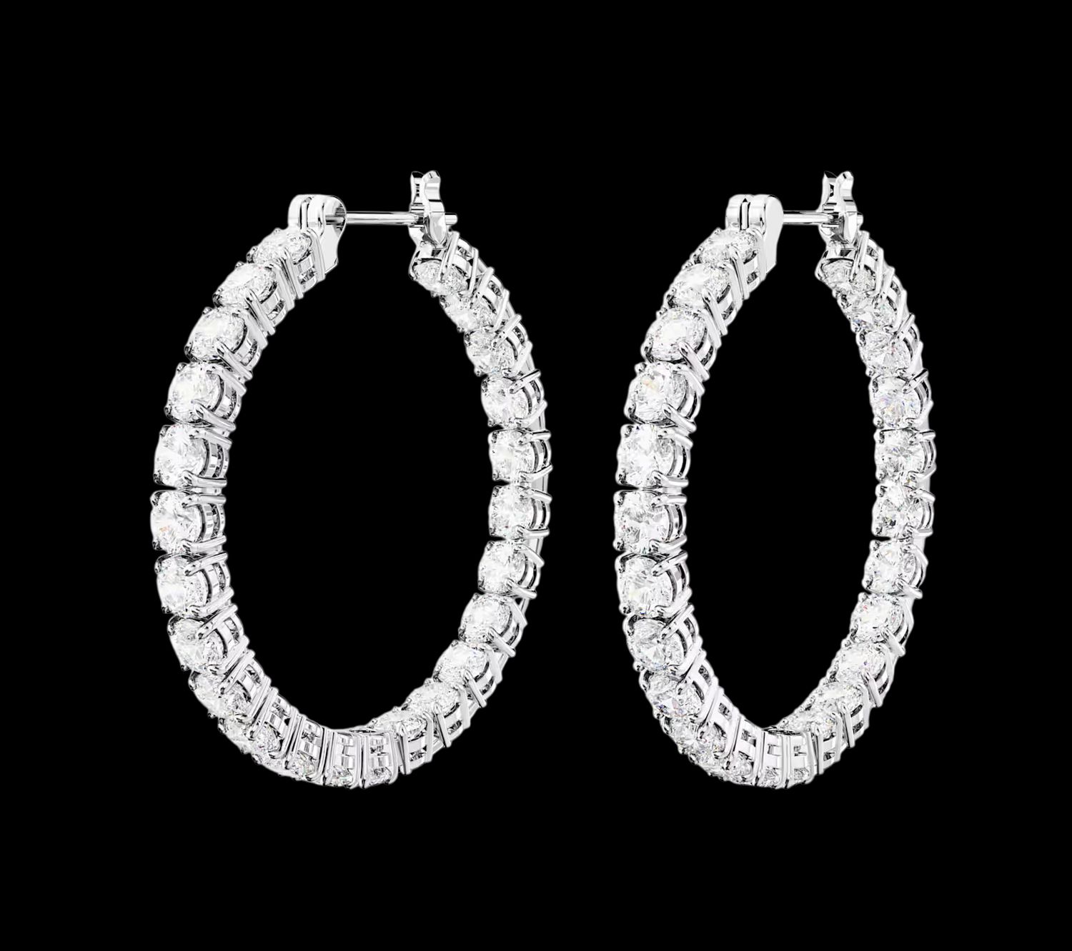 Matrix Hoop Earrings, Round Cut, White - 5647715