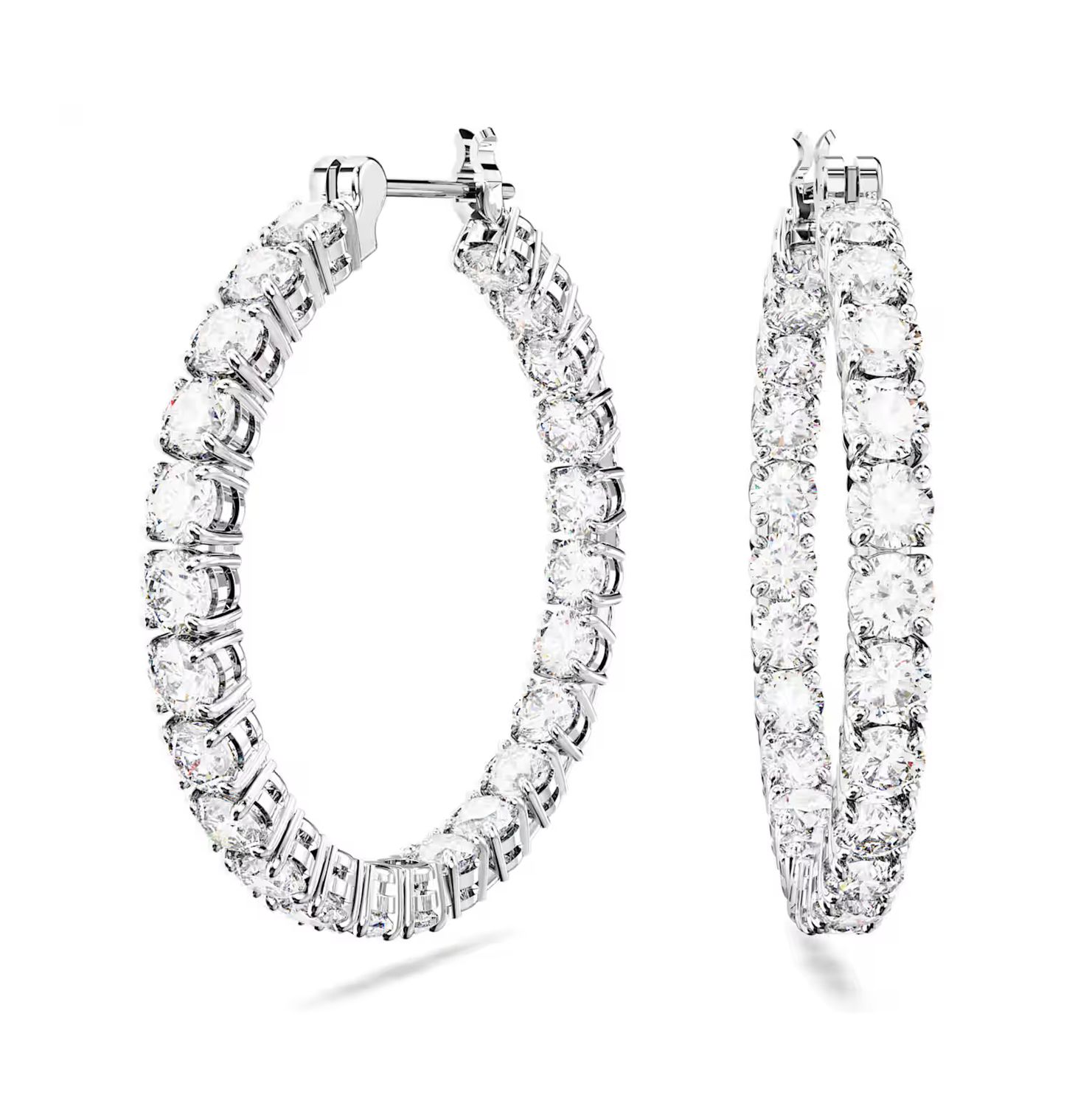 Matrix Hoop Earrings, Round Cut, White-5647715