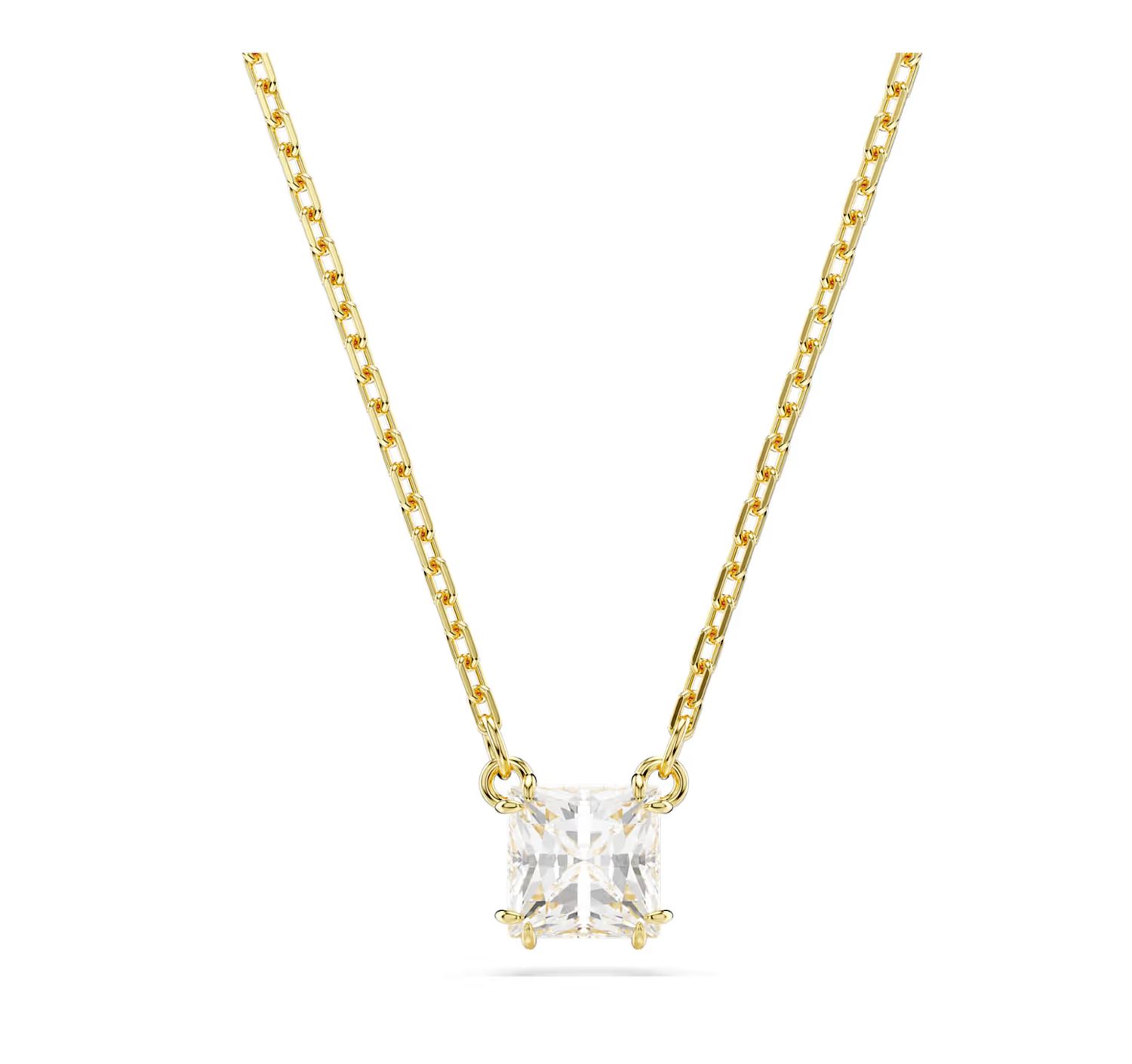 Stilla Attract Pendant, Square Cut, White, Gold Tone-5693153