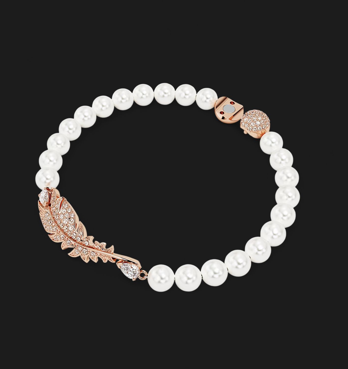 Nice Bracelet, Magnetic Closure, Feather, White, Rose Gold, Size M - 5663482