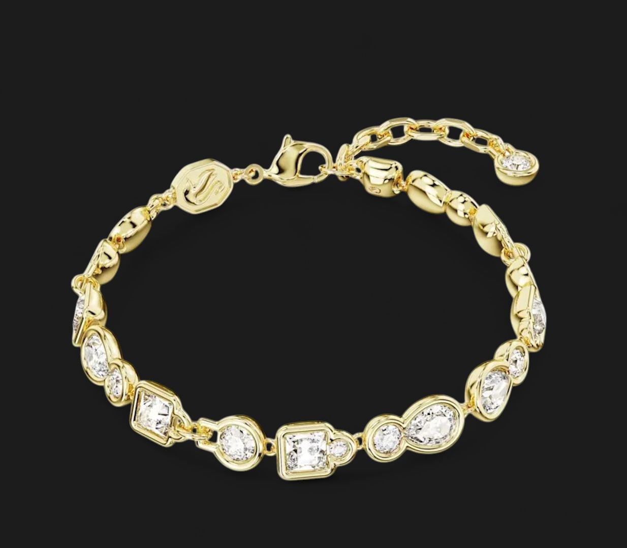 Dextera Bracelet ,White Mixed Cuts Gold Tone- 5667044