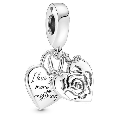 Rose Heart Padlock Dangle Charm - 790086C00