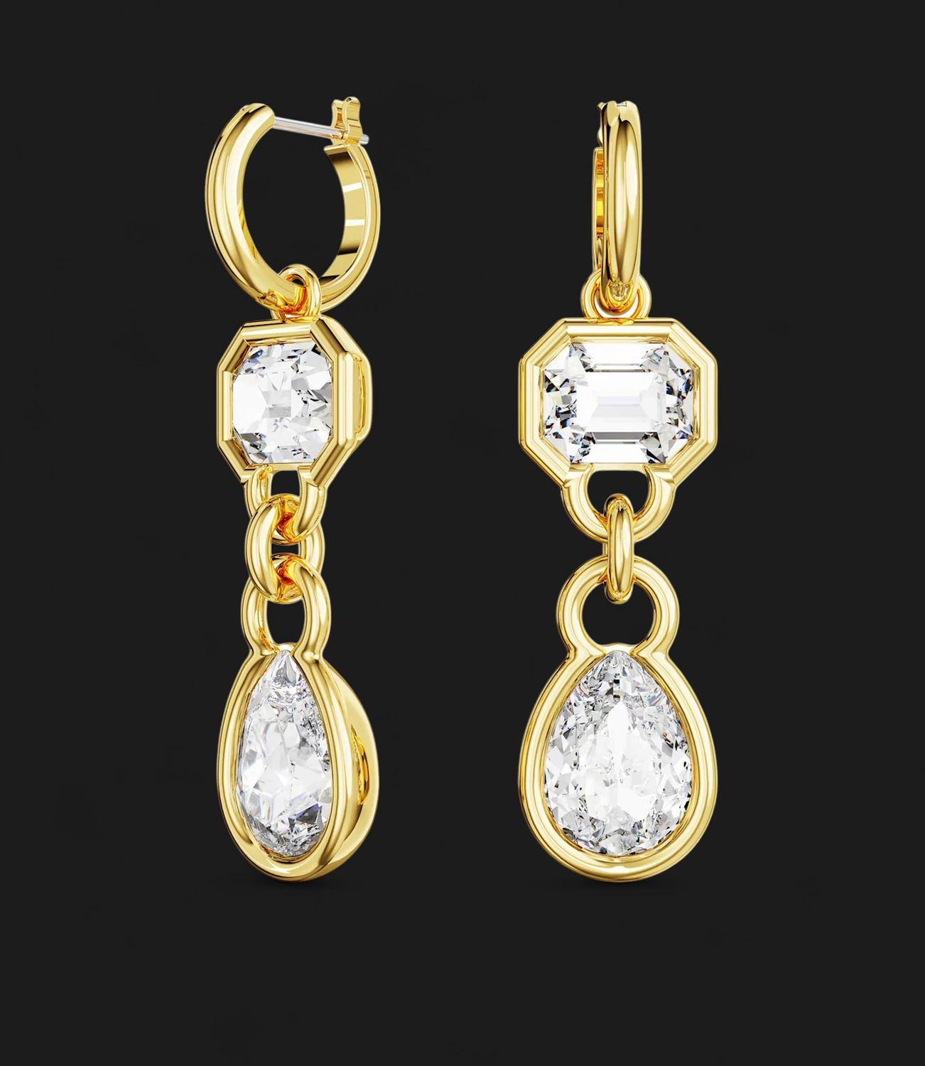 Dextera Drop Earrings Mixed Cuts, White, Gold-Tone- 5663265