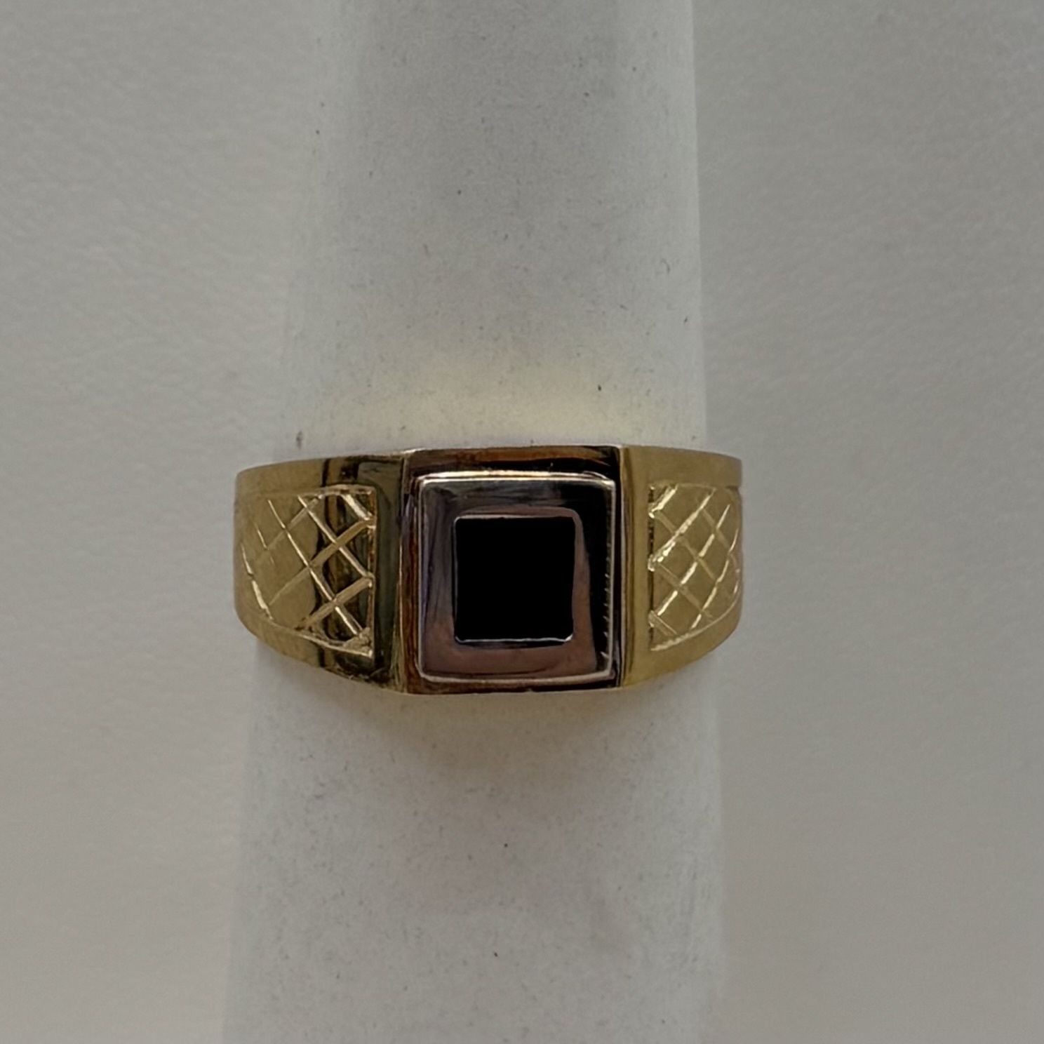 10KYW Men's Two-Tone Black Onyx Ring (4.2g), Colour: Yellow Gold