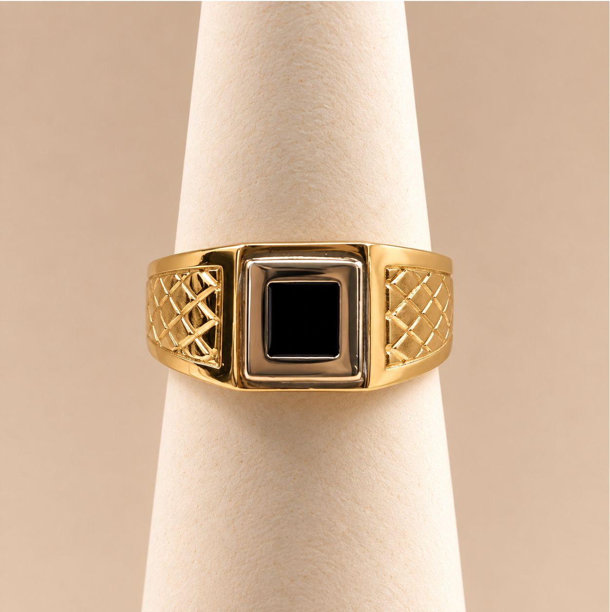 Men's Two-Tone Black Onyx Ring (4.3g), Colour: Crisscross Hatch