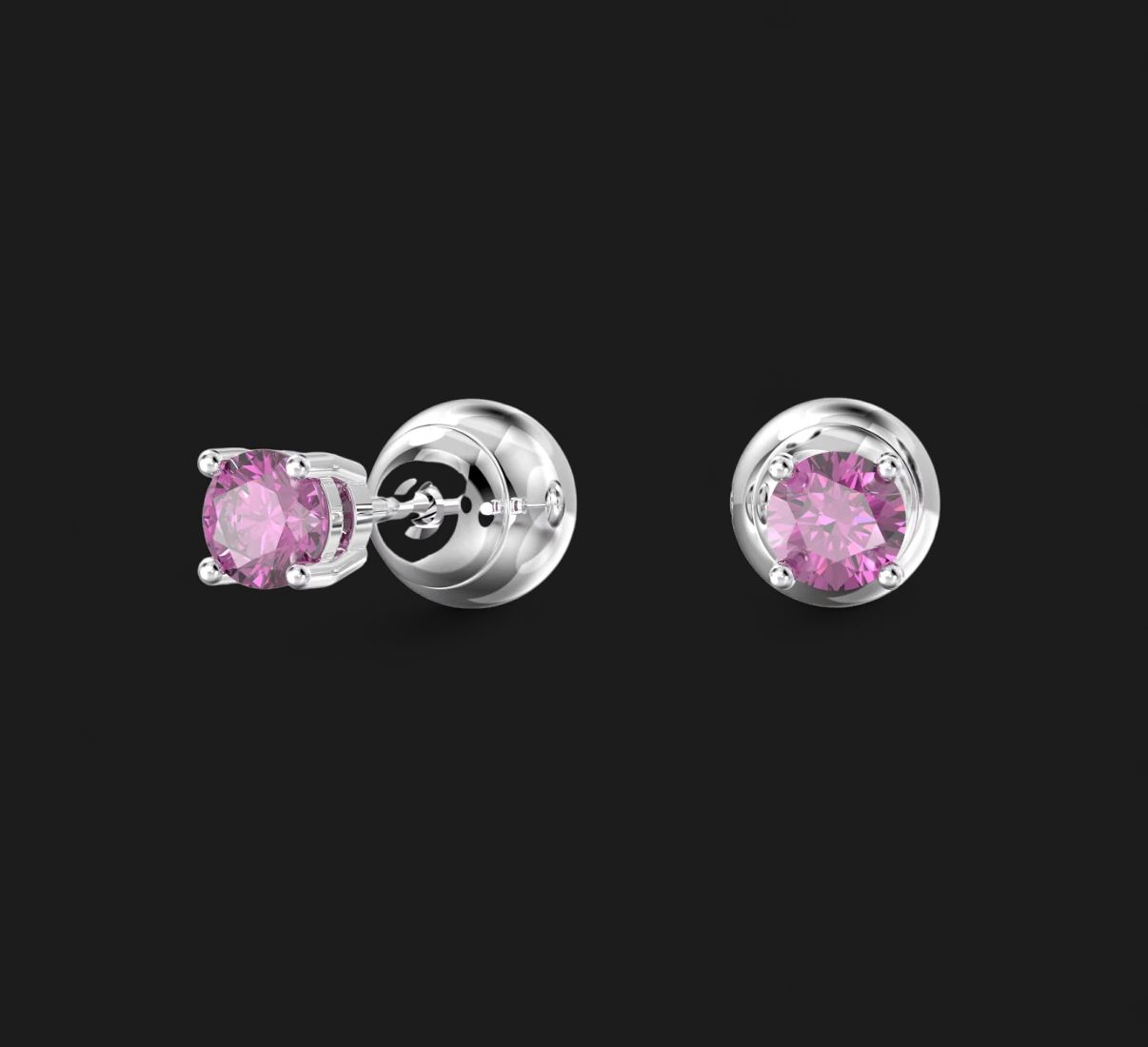 Stilla Stud Earrings, Round Cut, Purple- 5639135