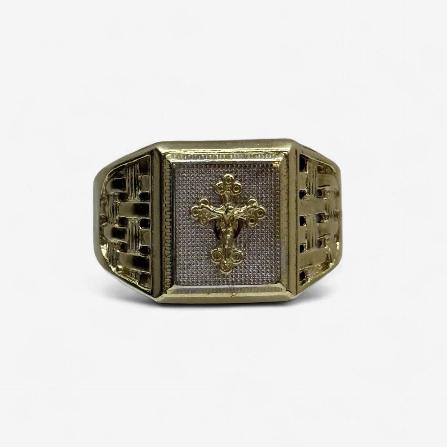 10KT Men's  Two- Tone Cross Ring (3.4g)
