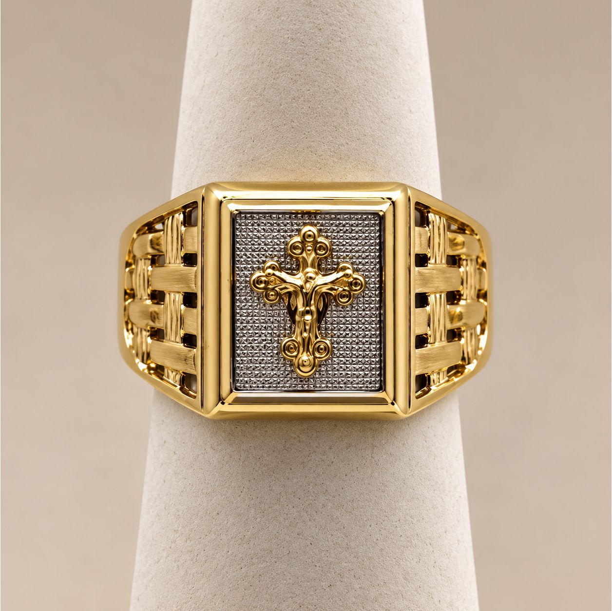 Men's Two- Tone Gold Crucifix Ring (3.4g)