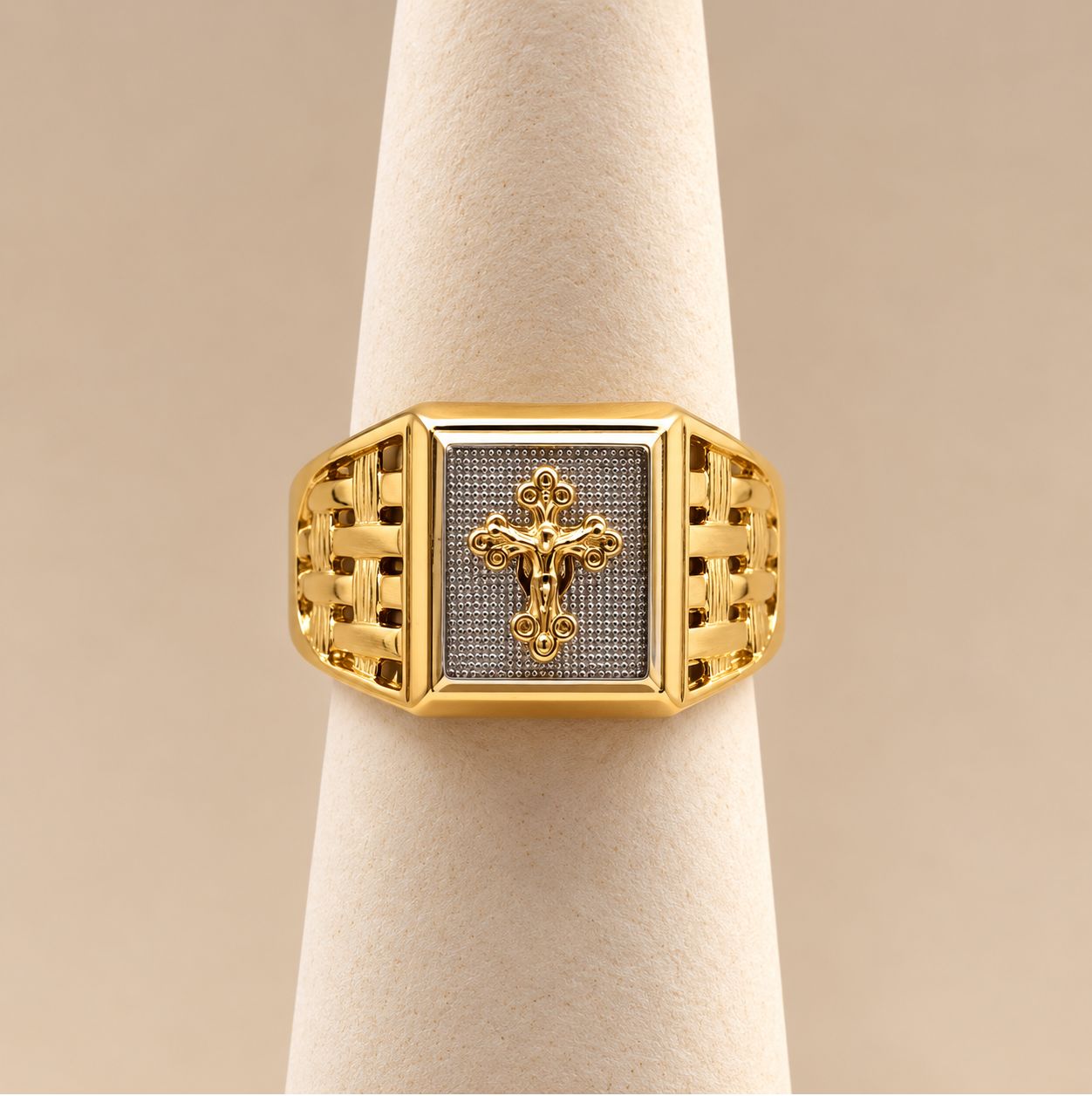 Men's Two- Tone Gold Crucifix Ring (3.4g)