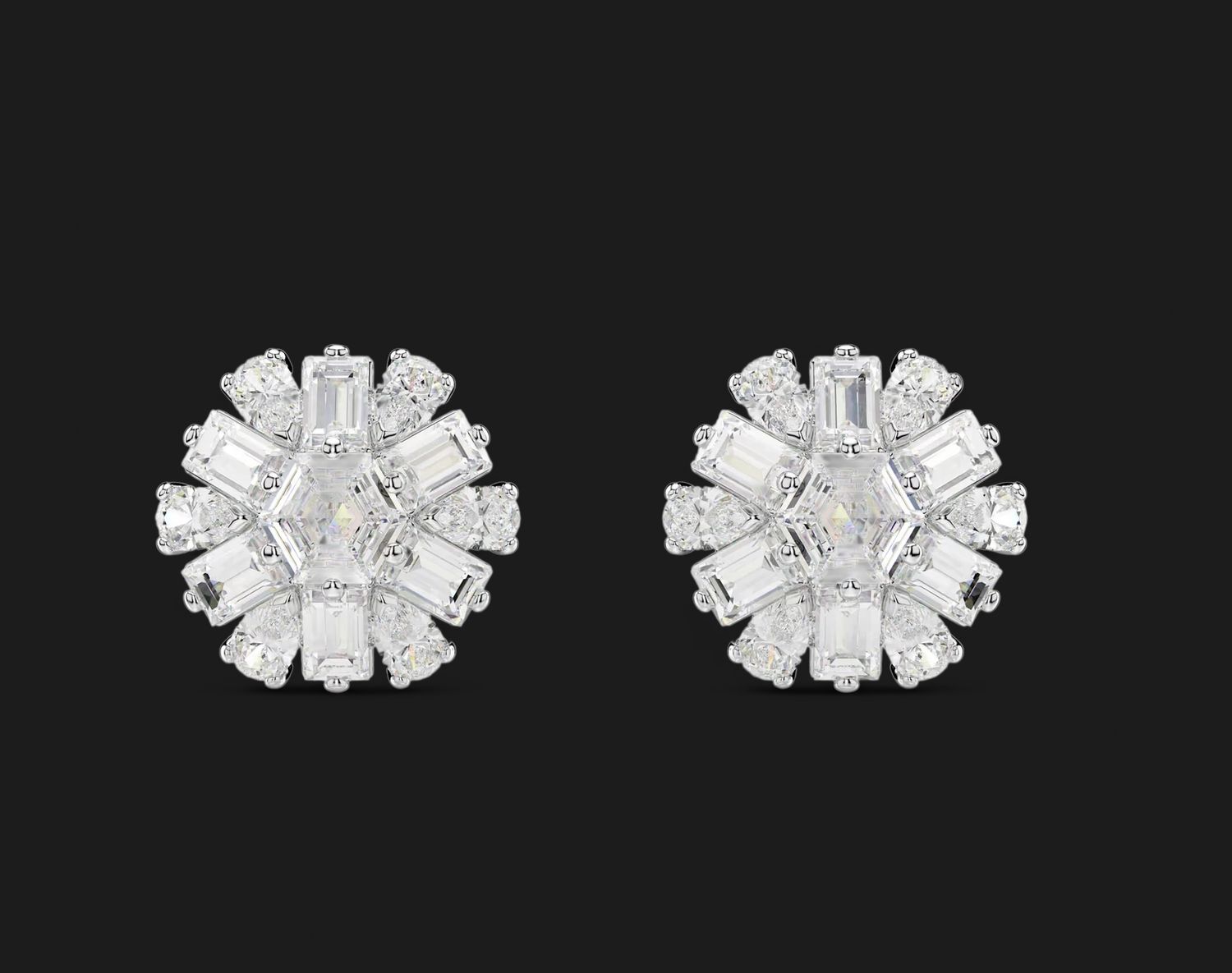 Idyllia Stud Earrings, Mixed Cuts, Snowflake-5691483