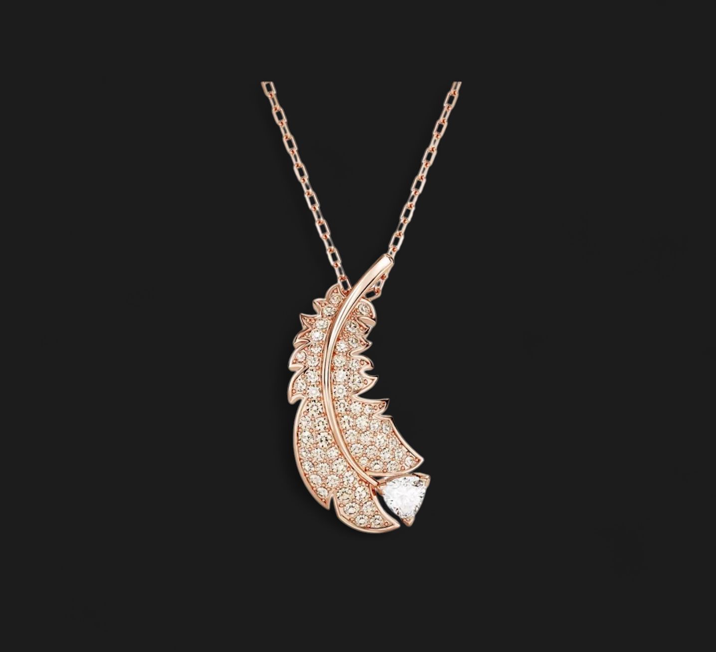 Nice Feather Pendant, Rose Gold and White Crystals5663483