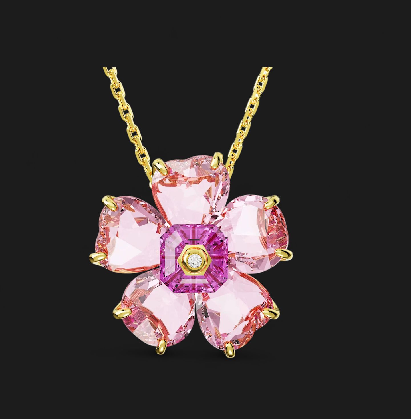 Idyllia Necklace, Flower, Pink, Gold-Tone - 5650569
