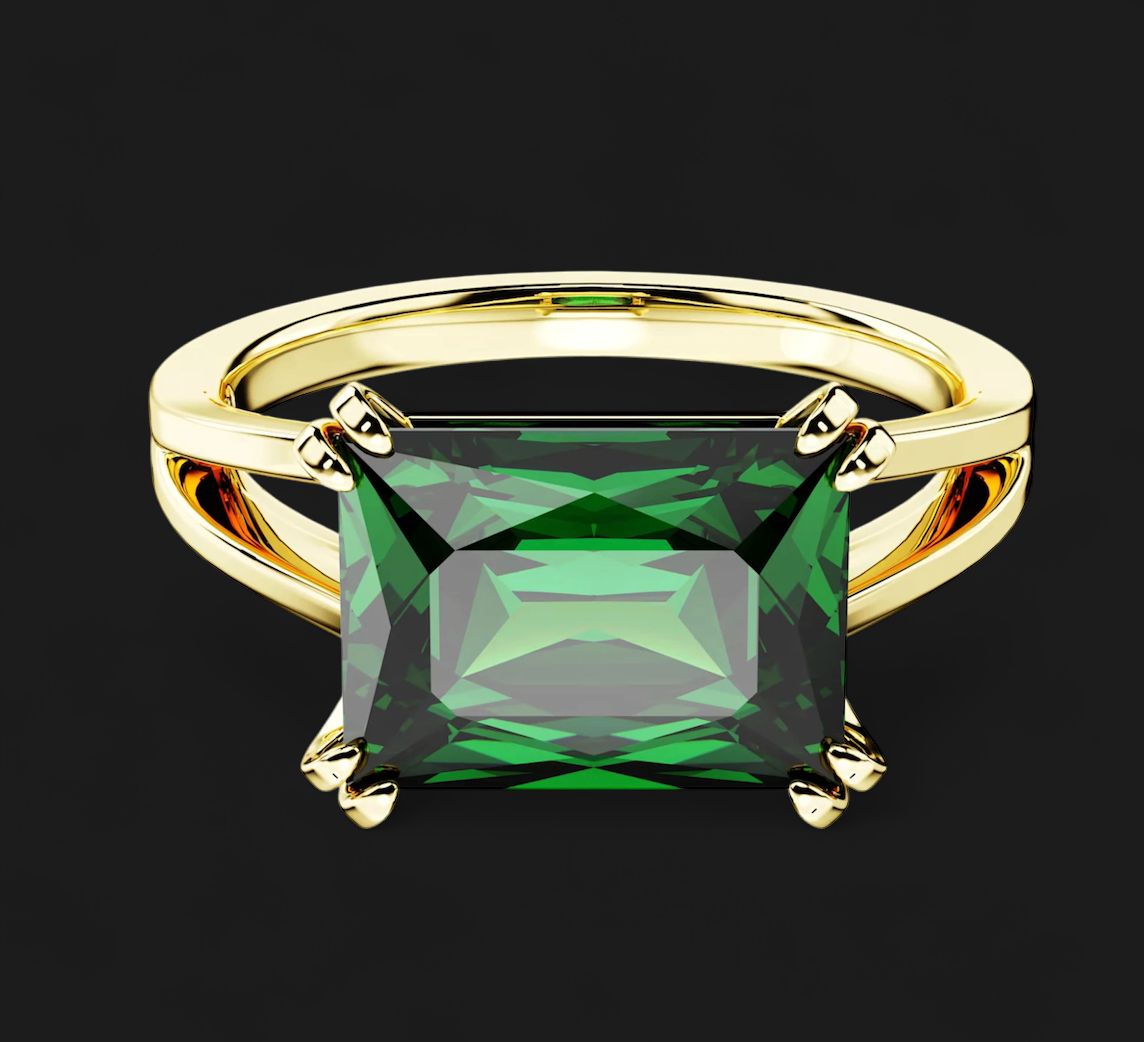 Matrix Cocktail Ring, Rectangular Cut, Green, Gold-Tone (Size 52)-5677140