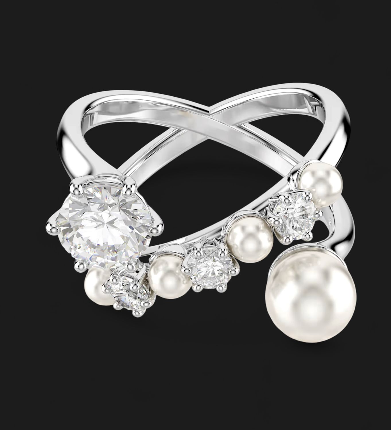 Matrix Cocktail Ring, Crystal Pearl, Round Cut, (Size 55) 5705612